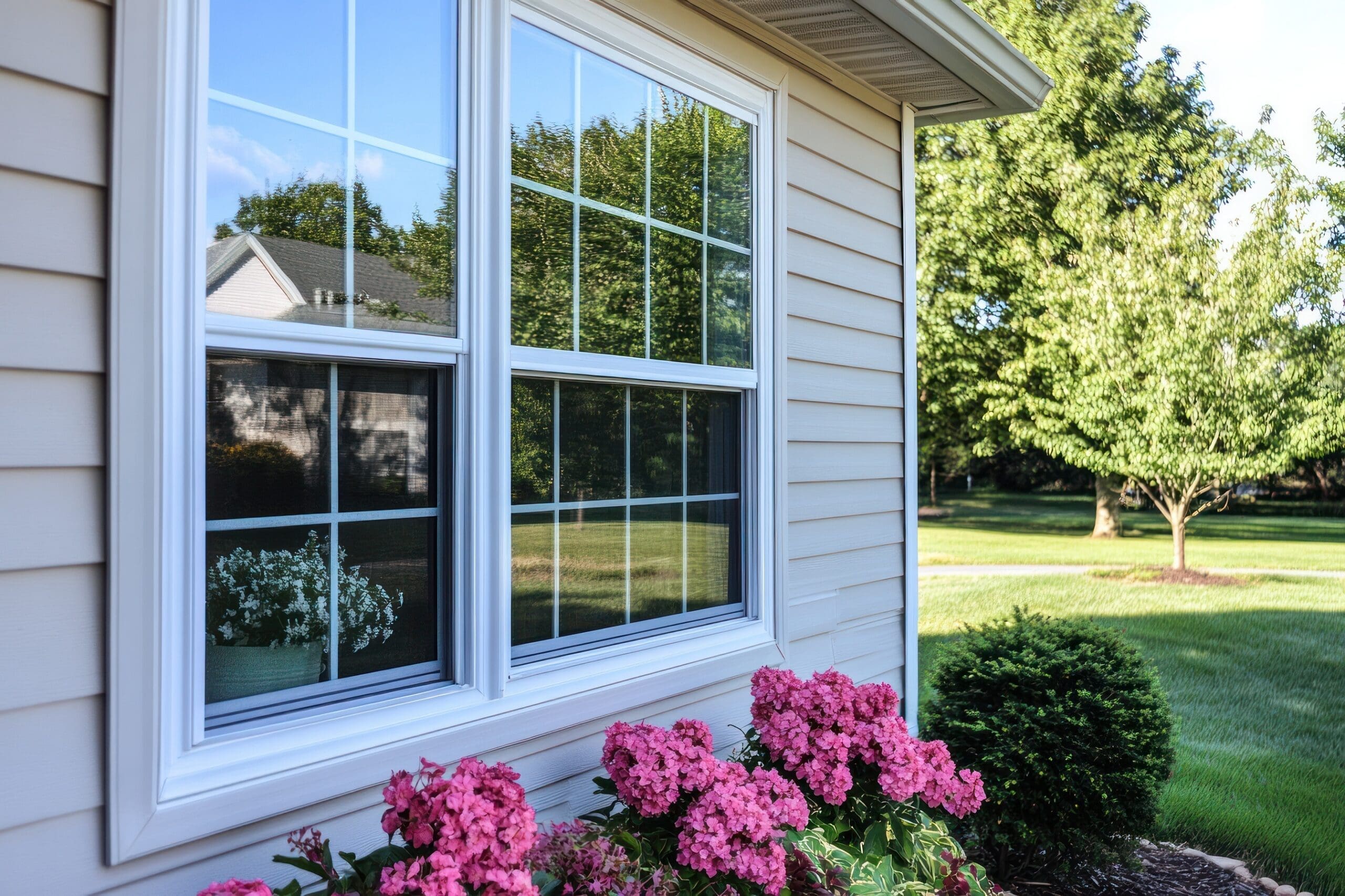 vinyl double hung window exterior view --ar 3:2 --v 6.1 Job ID: e3d14747-f0b7-4936-8f5c-b48fadff8a67